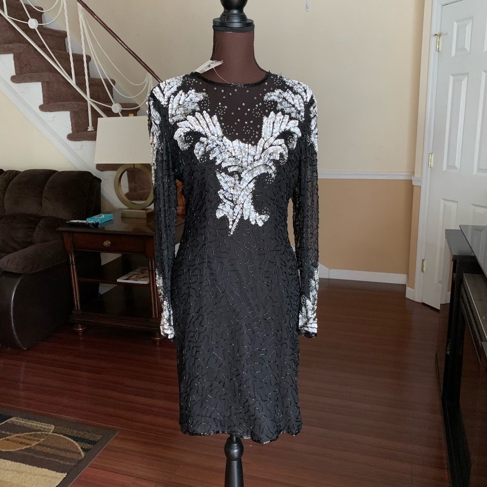 Vintage Lawrence Kazer Silk Sequin Beaded Dress